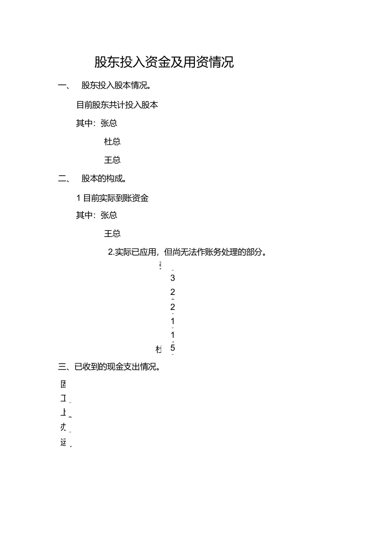 股东投入资金及用资情况