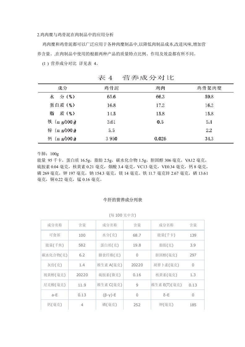 鸡肉及鸡骨泥营养成分