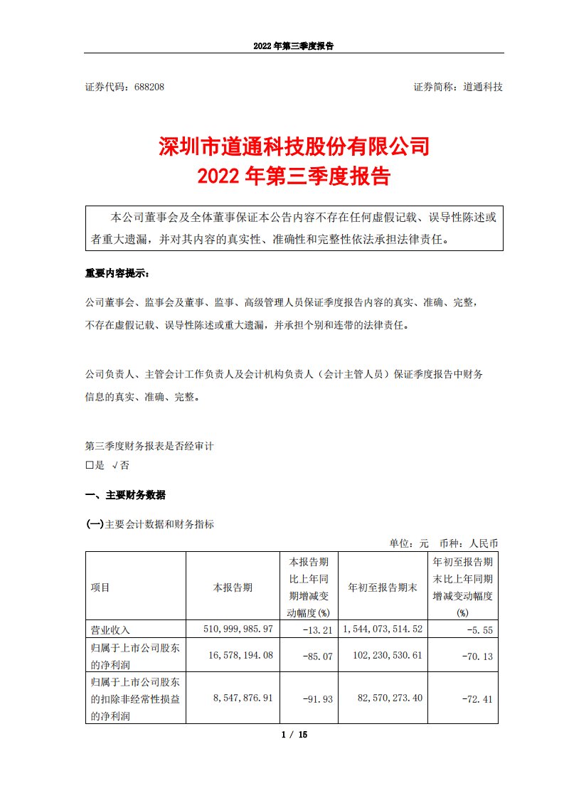 上交所-道通科技2022年第三季度报告-20221027