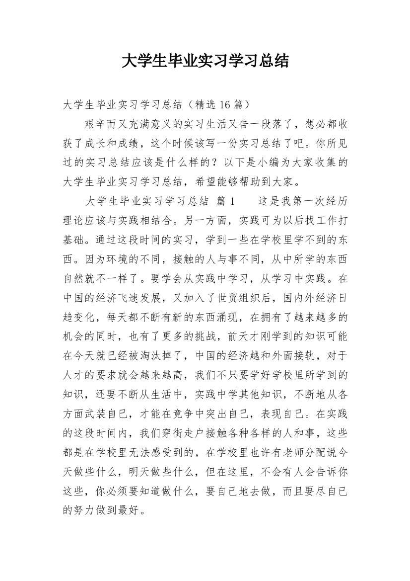 大学生毕业实习学习总结