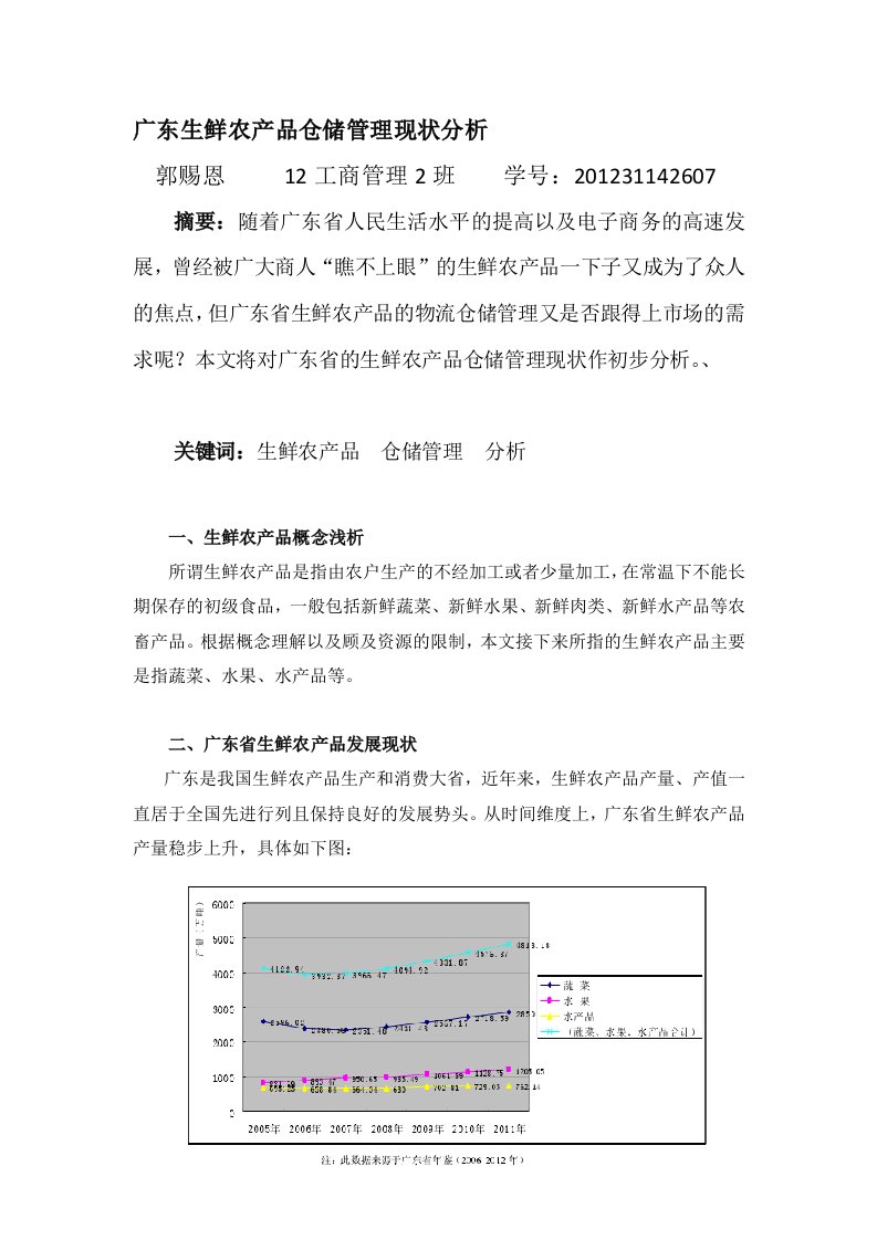 广东生鲜农产品仓储管理现状分析