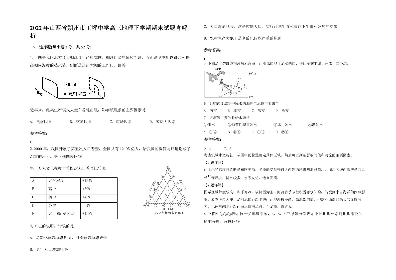 2022年山西省朔州市王坪中学高三地理下学期期末试题含解析