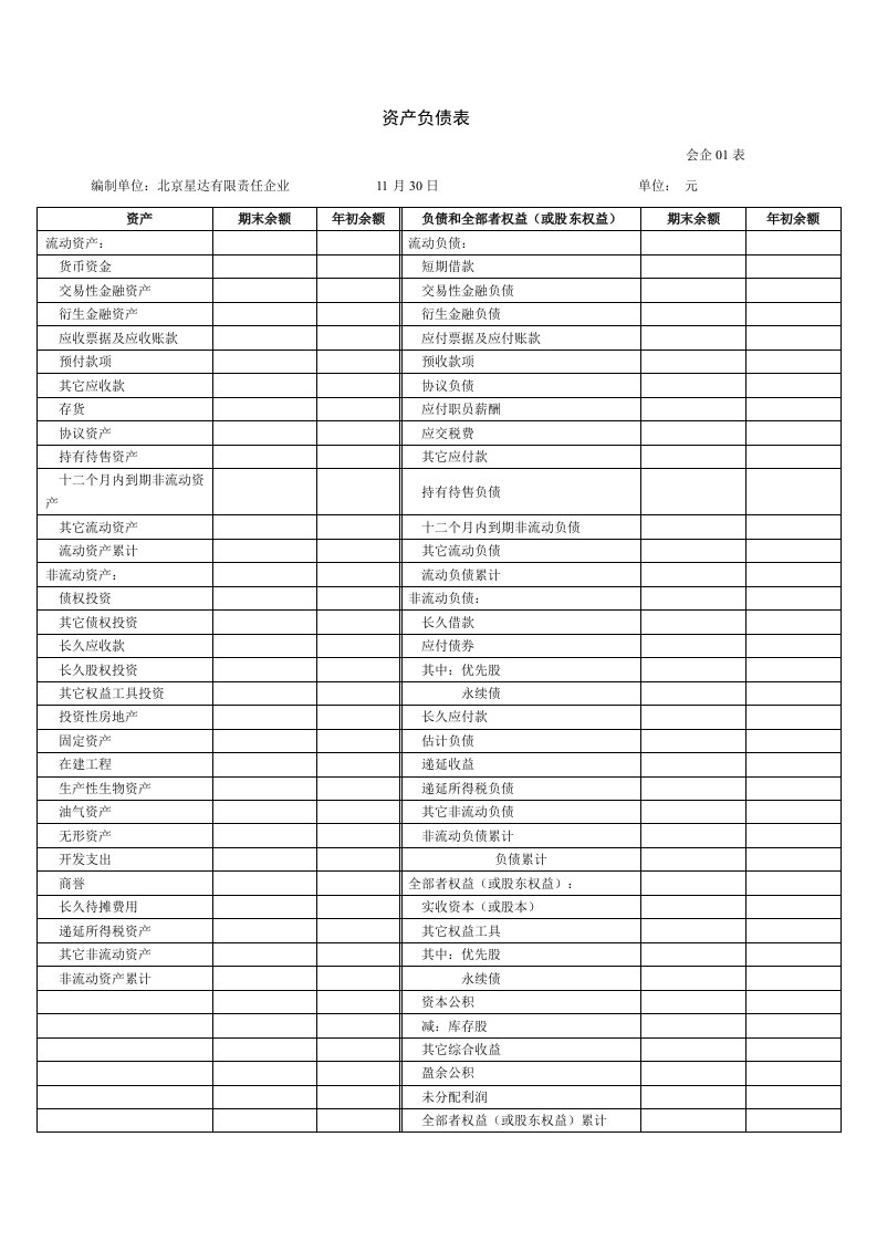 最新格式的资产负债表和利润表样本