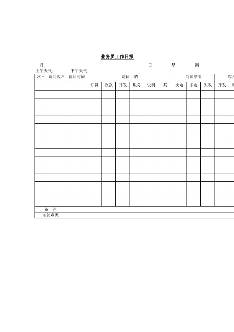 公司业务员工作情况日报表