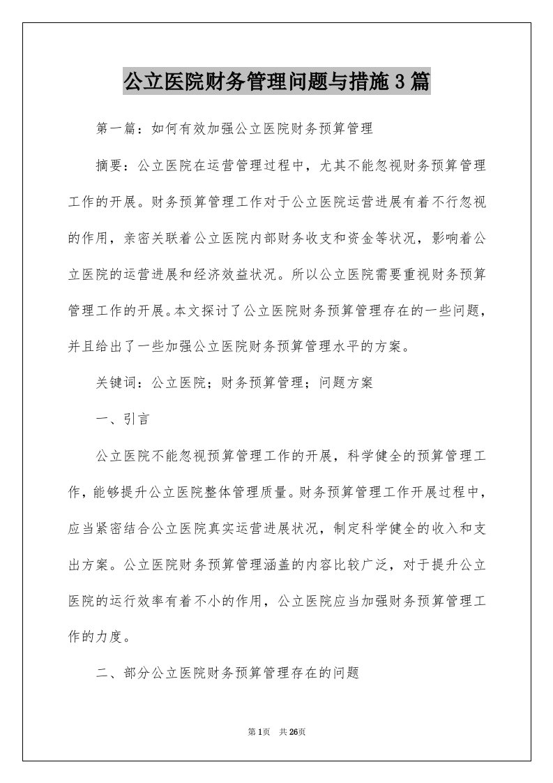 公立医院财务管理问题与措施3篇