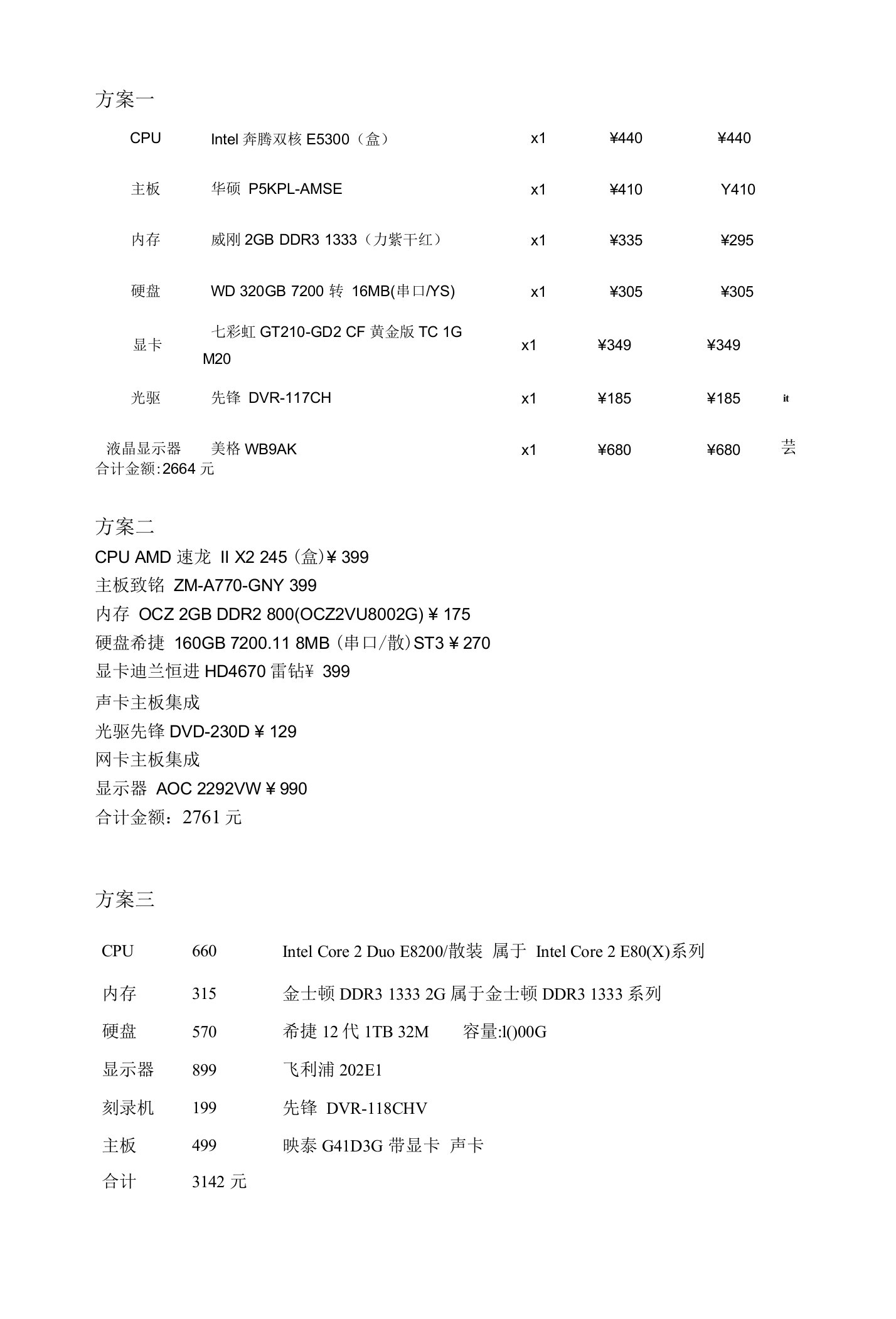 电脑配置方案