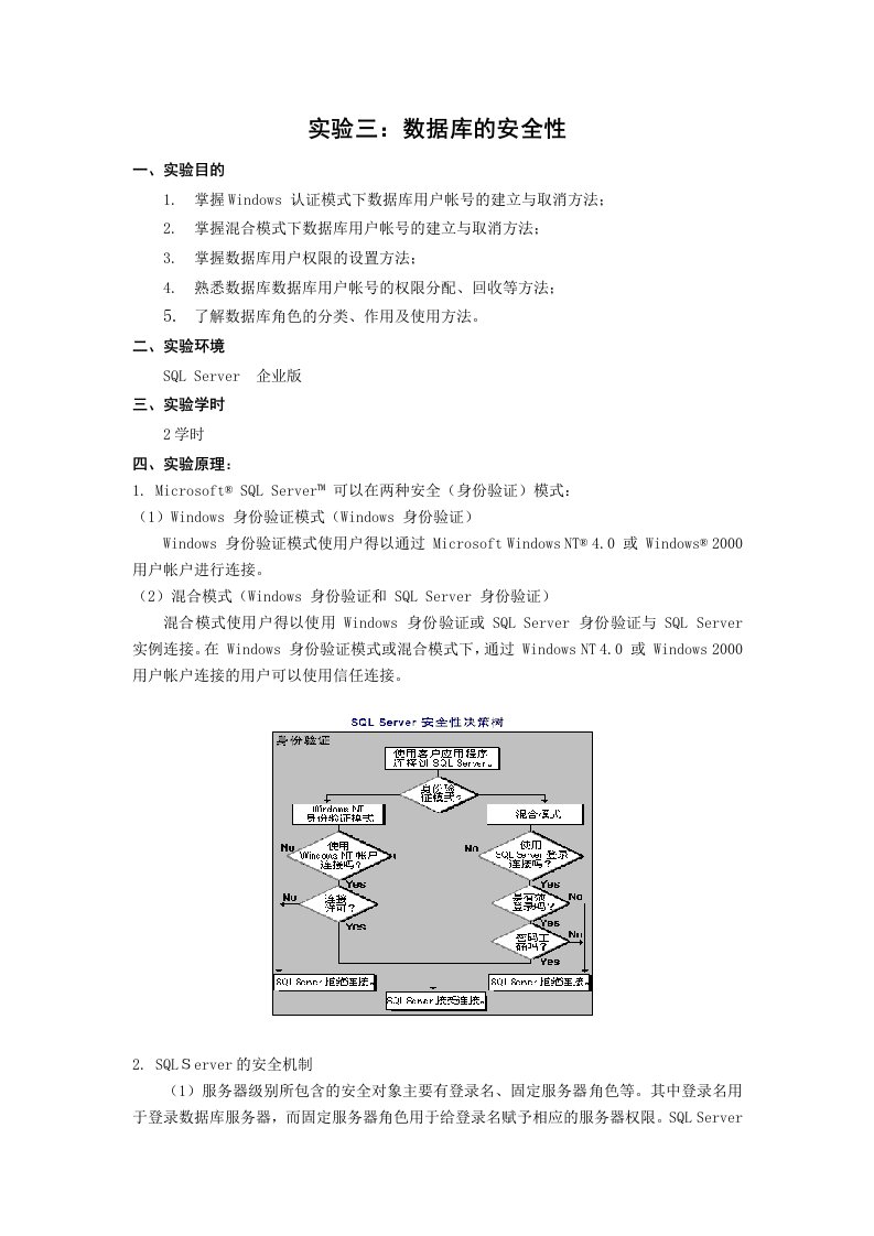 实验三、数据库安全性(目的、要求和模板)分解