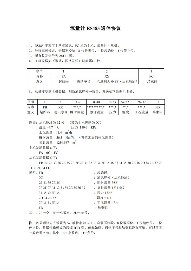 流量计通信协议