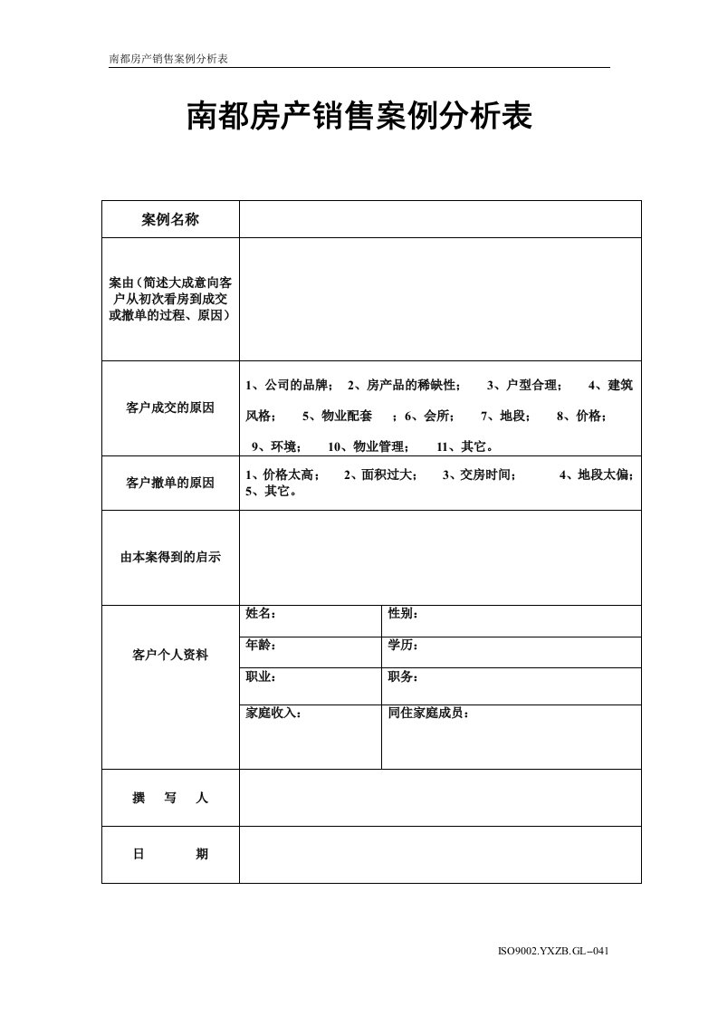 （041)南都房产销售案例分析表