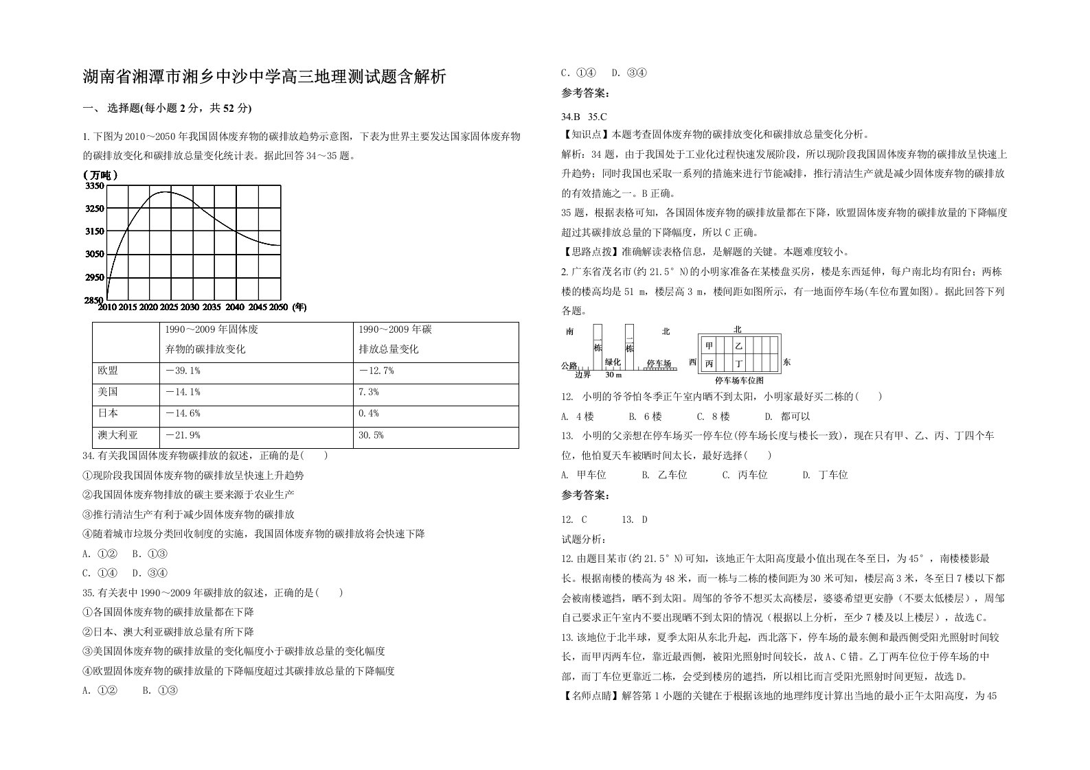 湖南省湘潭市湘乡中沙中学高三地理测试题含解析