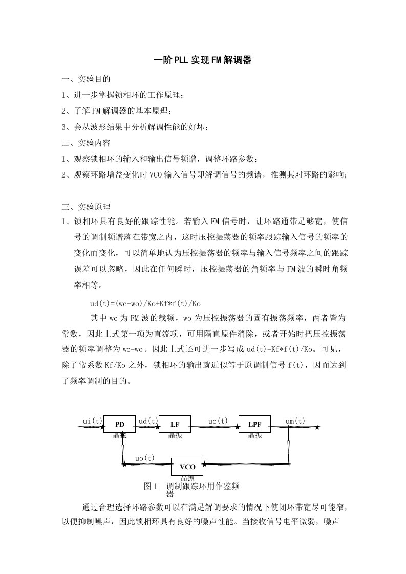 一阶PLL实现FM解调器