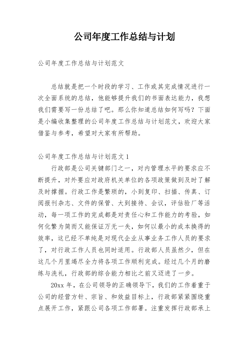 公司年度工作总结与计划