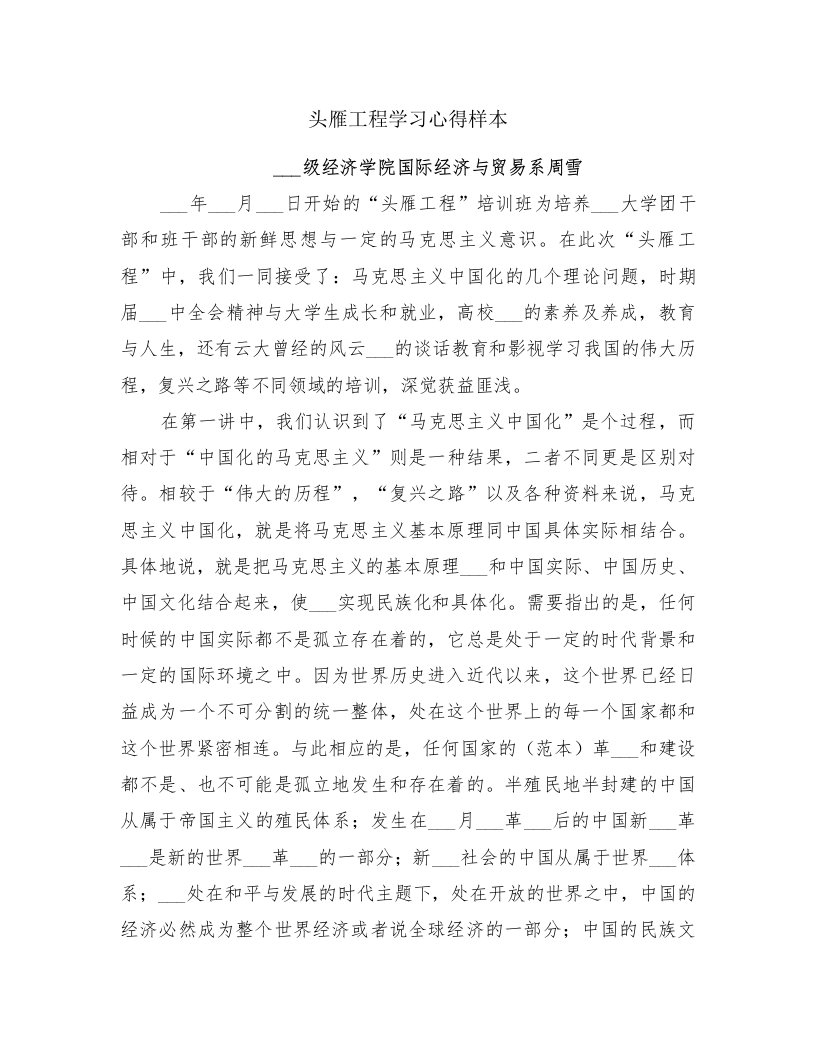 头雁工程学习心得样本