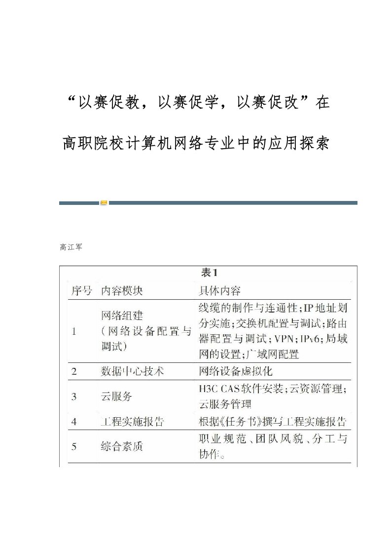 以赛促教，以赛促学，以赛促改在高职院校计算机网络专业中的应用探索