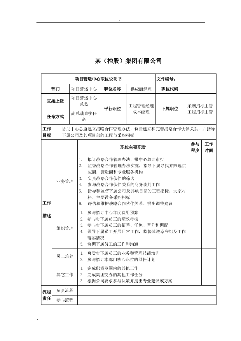 供应商经理岗位说明书