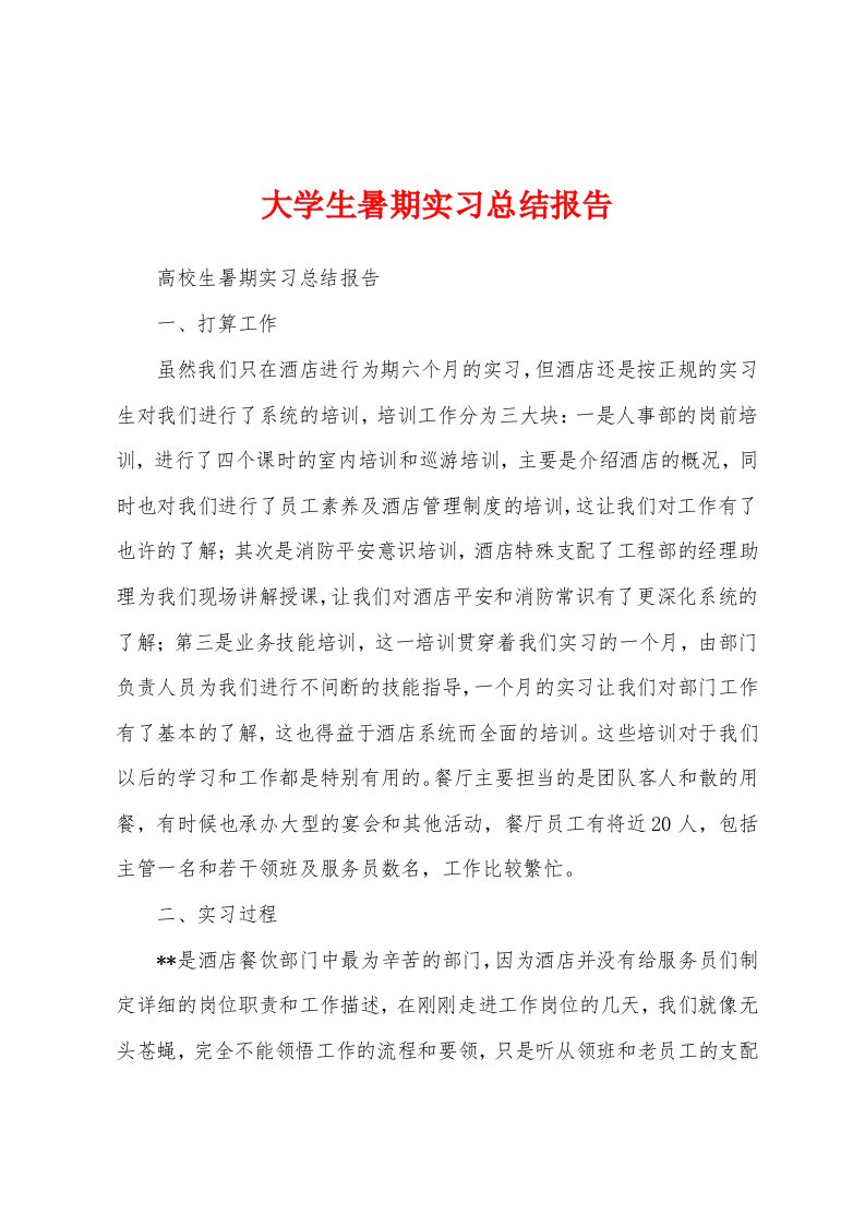 大学生暑期实习总结报告