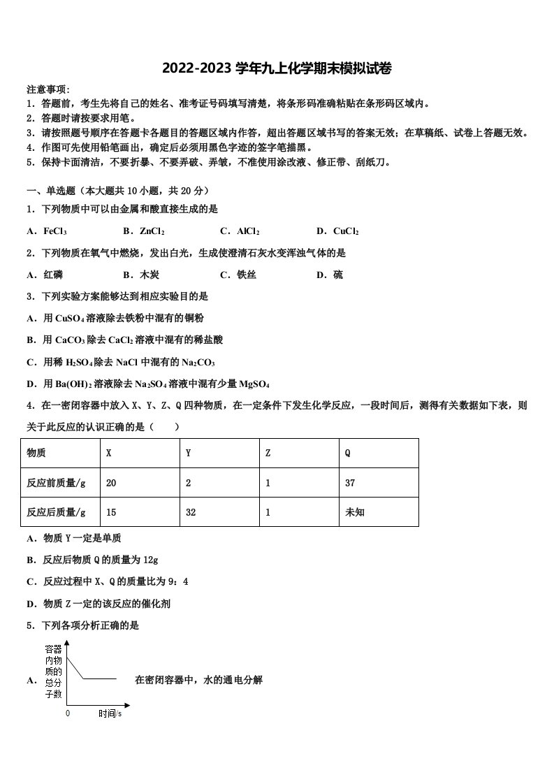 2023届湖南省娄底市冷水江市九年级化学第一学期期末检测试题含解析