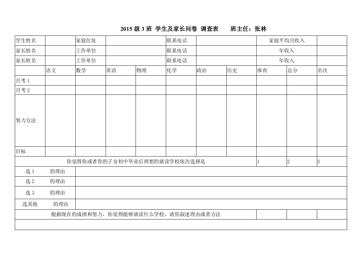 2015级3班（张林）学生问卷调查