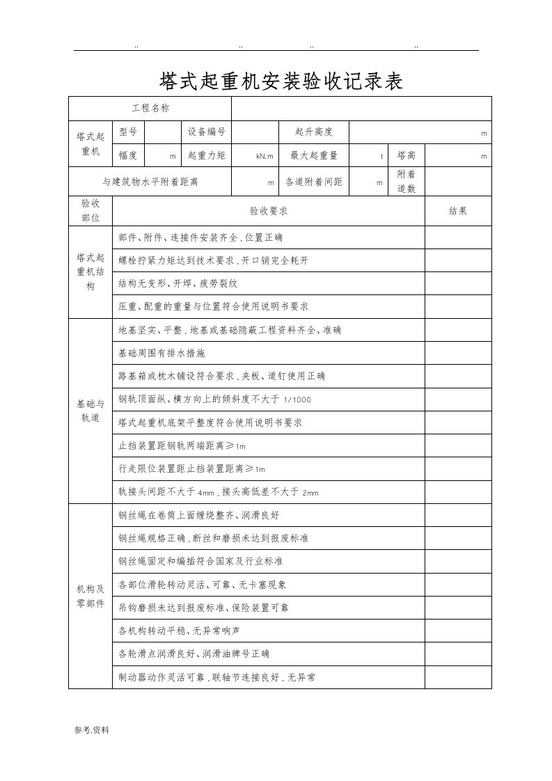 塔机安装验收记录表