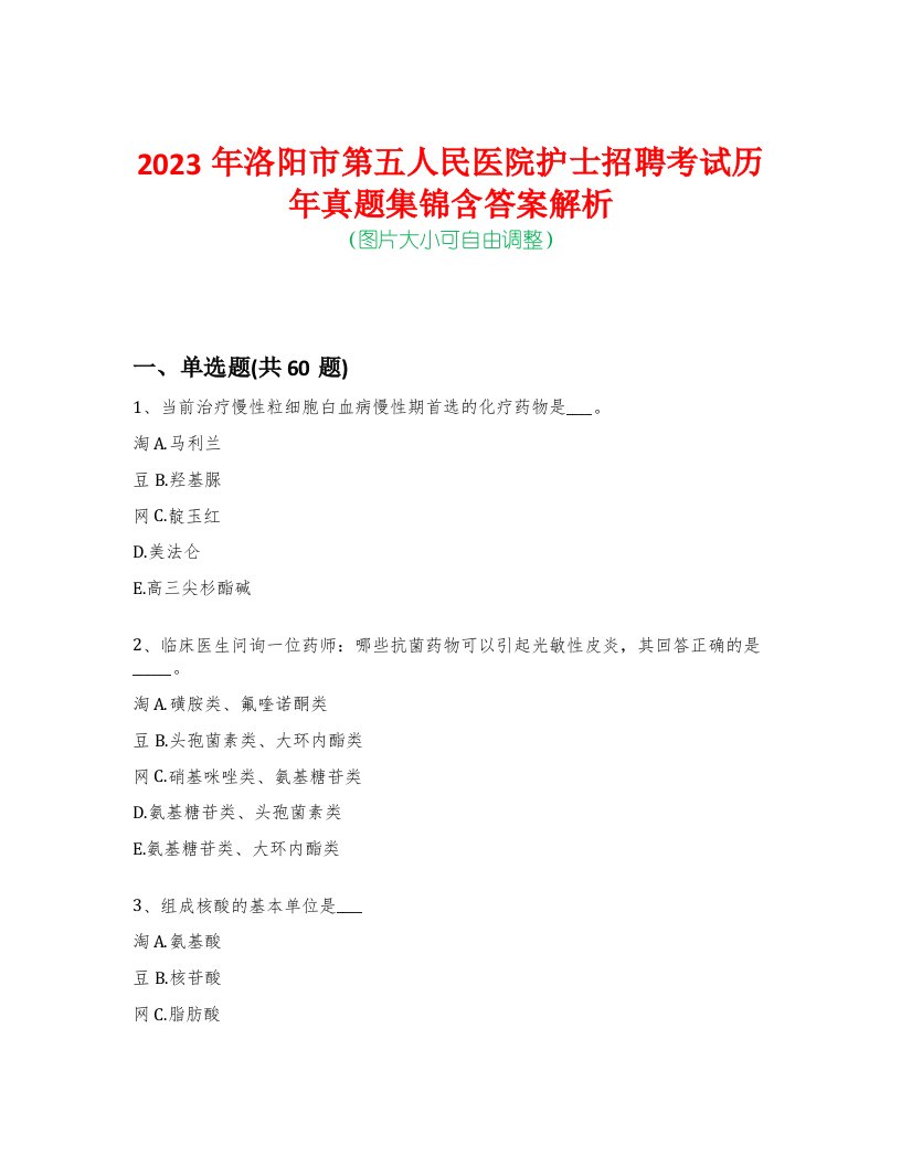 2023年洛阳市第五人民医院护士招聘考试历年真题集锦含答案解析