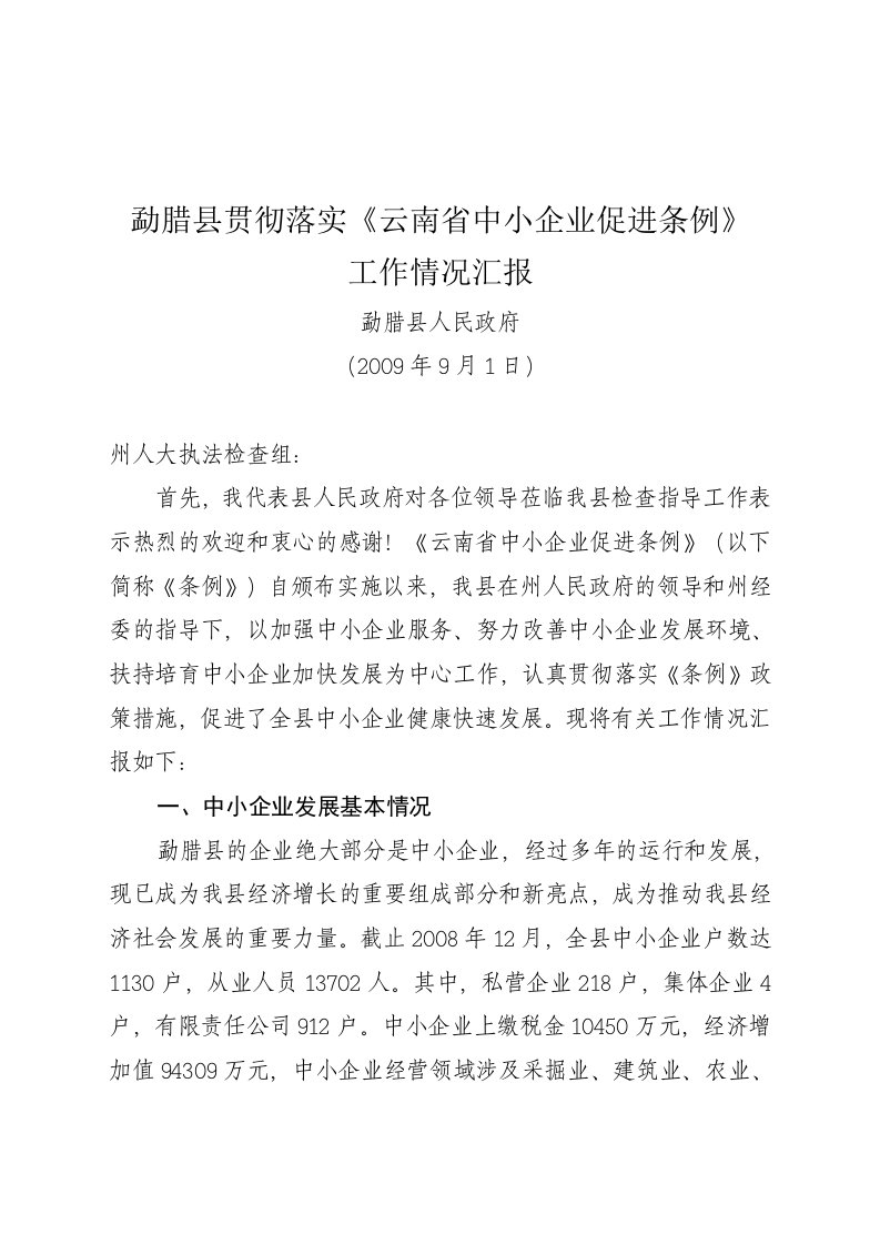 勐腊县贯彻落实《云南省中小企业促进条例》