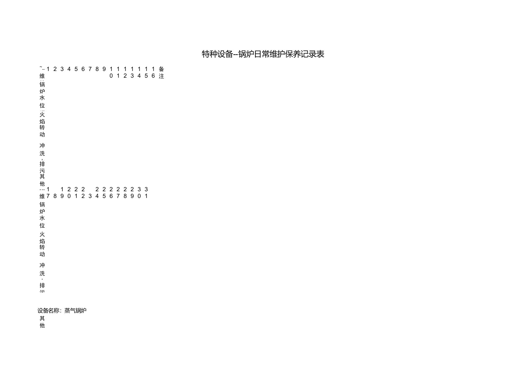 特种设备--蒸气锅炉日常维护保养记录表