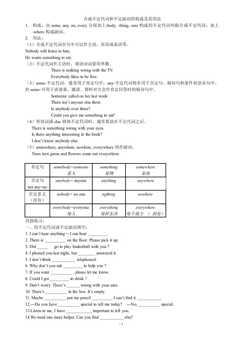 不定代词和不定副词用法