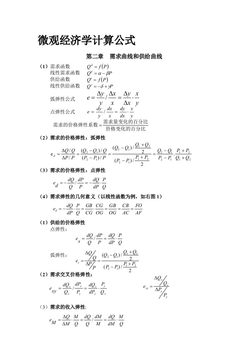 微观经济学计算公式(最全)