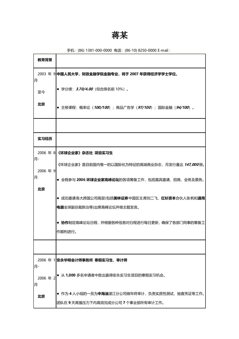 会计师事务所简历模版