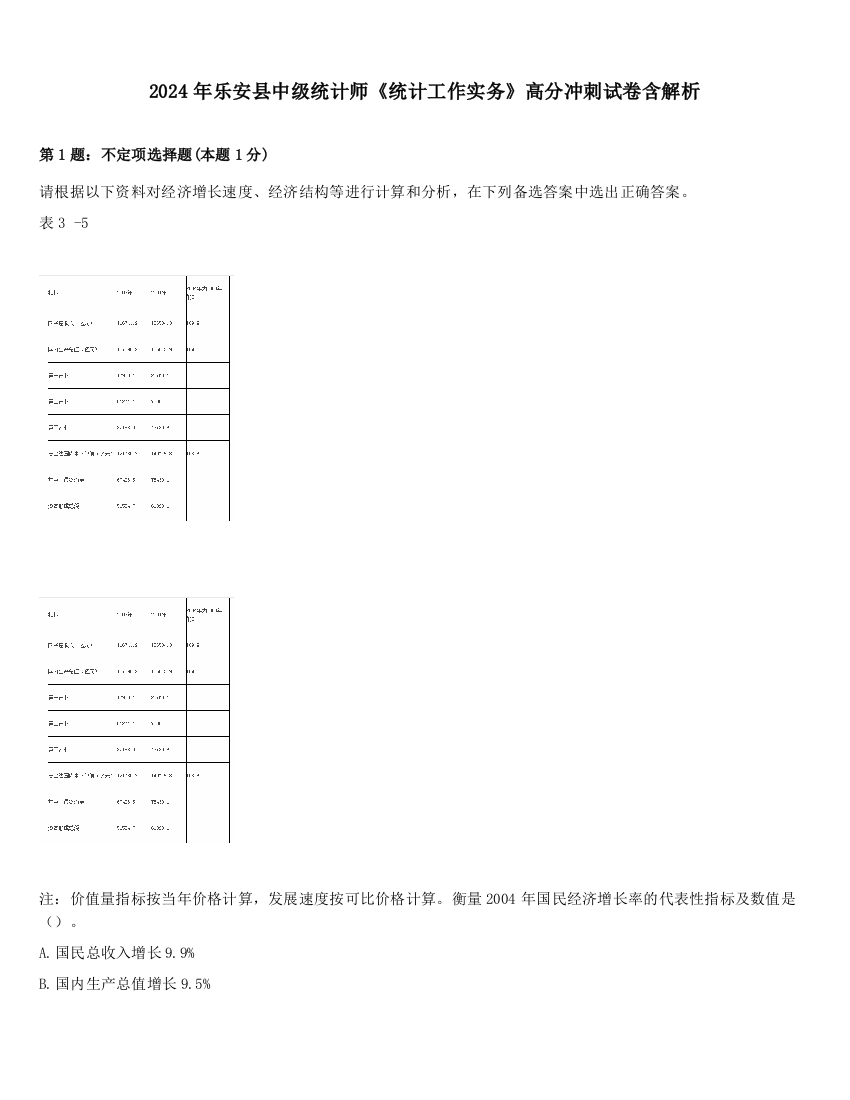 2024年乐安县中级统计师《统计工作实务》高分冲刺试卷含解析