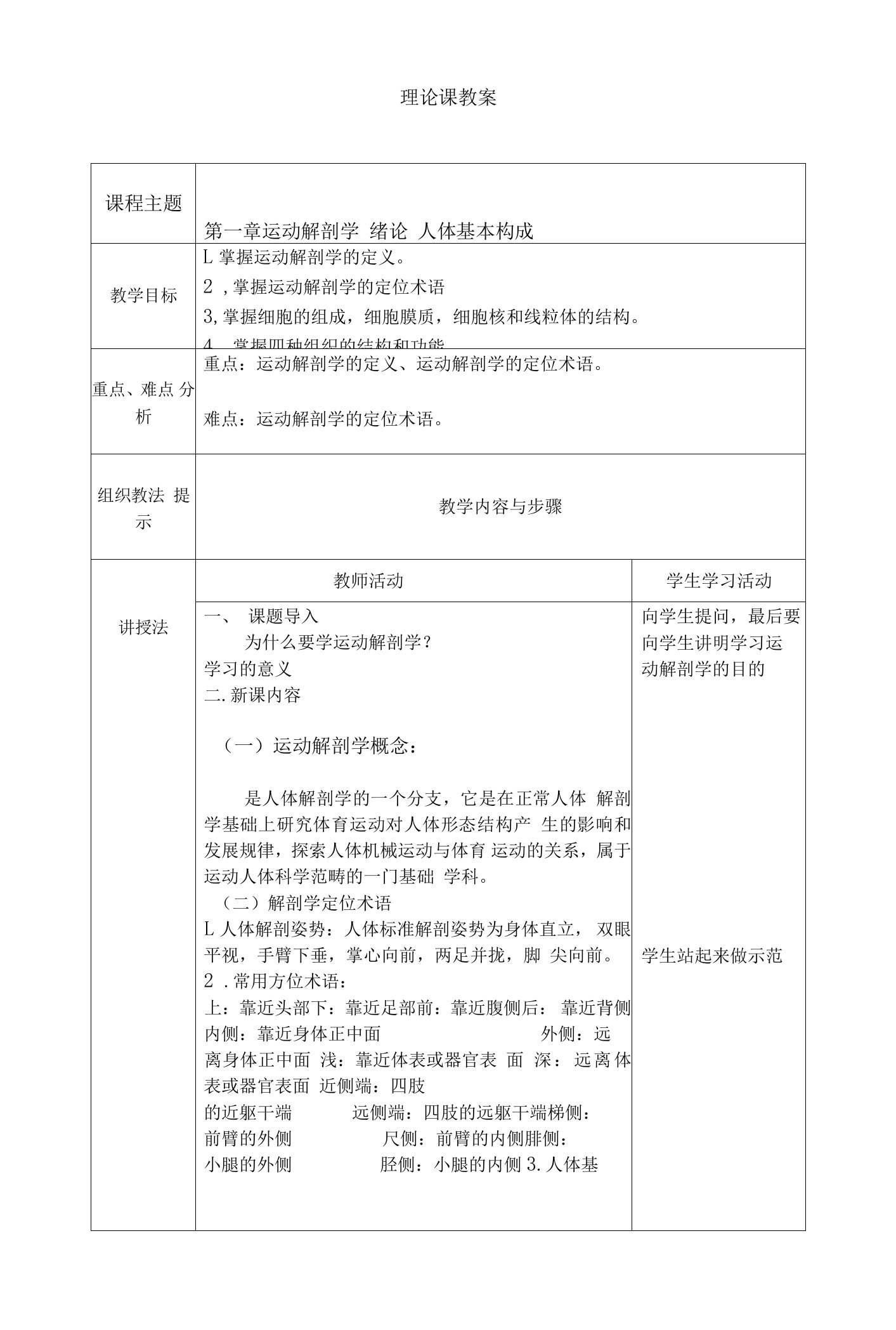 运动解剖学教案