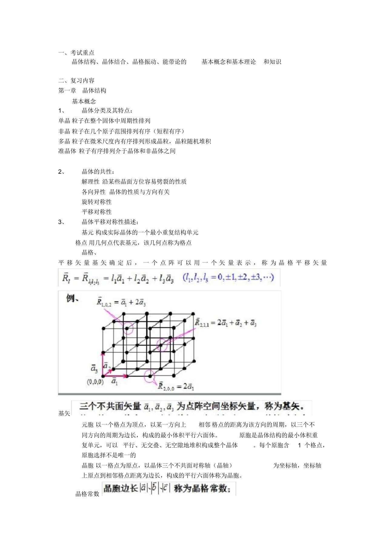 固体物理知识点总结