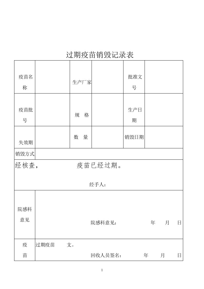 过期疫苗销毁记录表