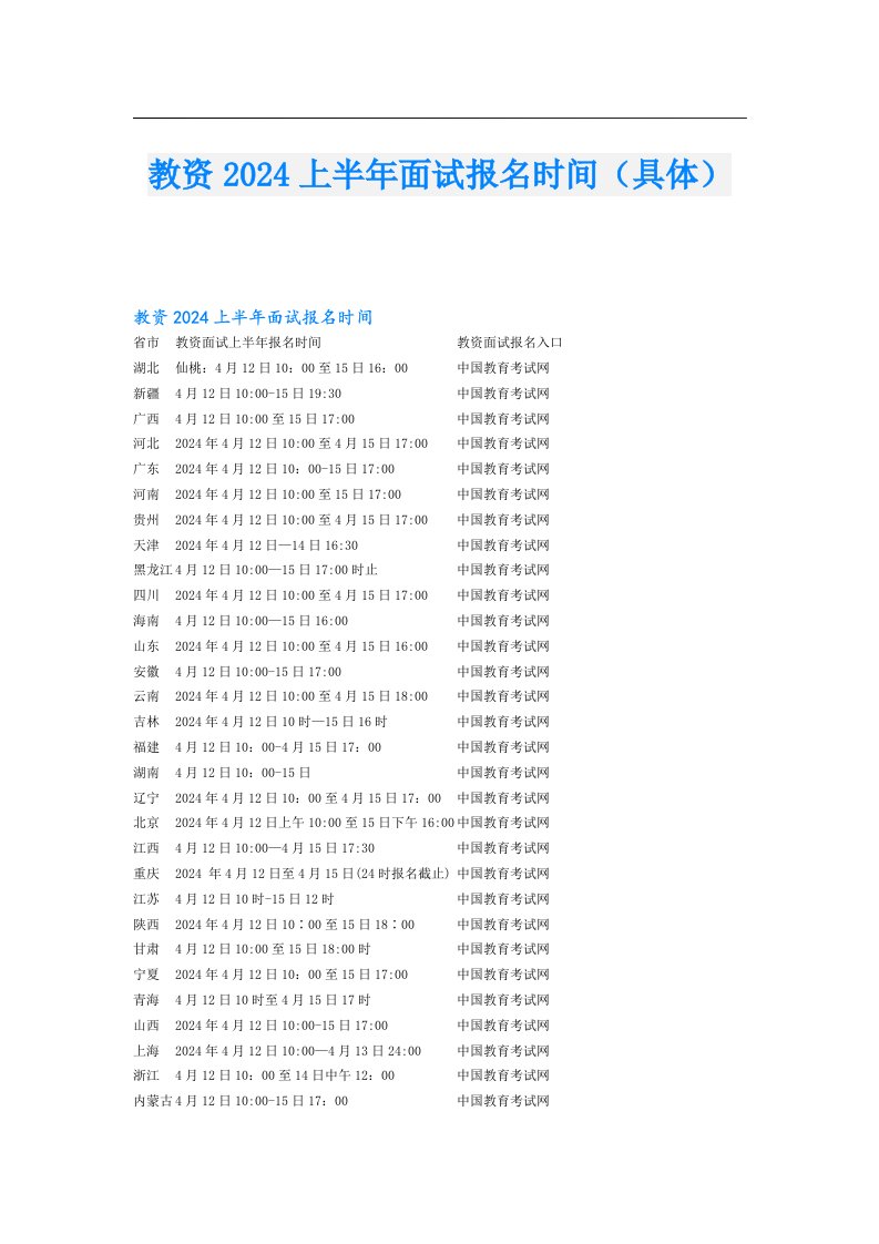 教资2024上半年面试报名时间（具体）