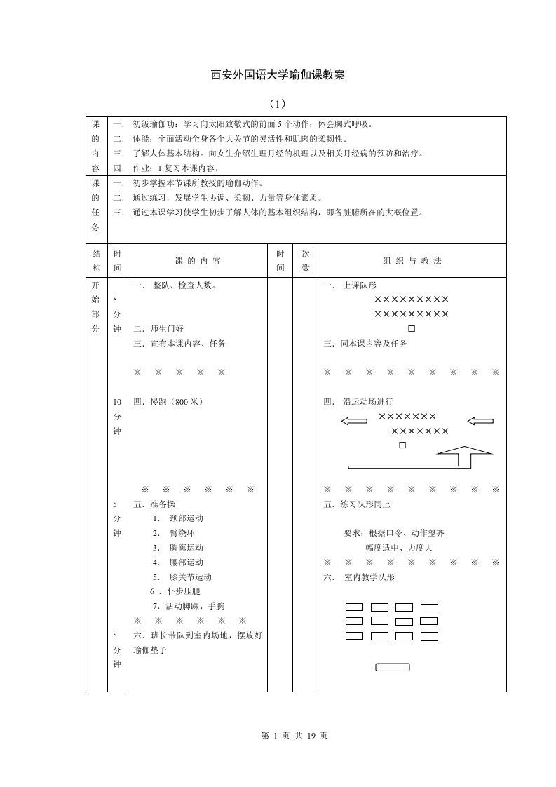 西安外国语大学瑜伽课教案