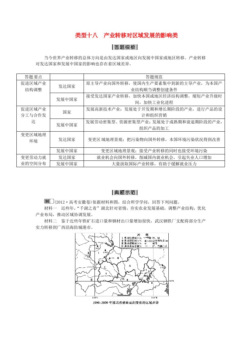 【优化方案】高考地理二轮复习--第2部分-非选择题突破模板-类型十八-产业转移对区域发展的影响类