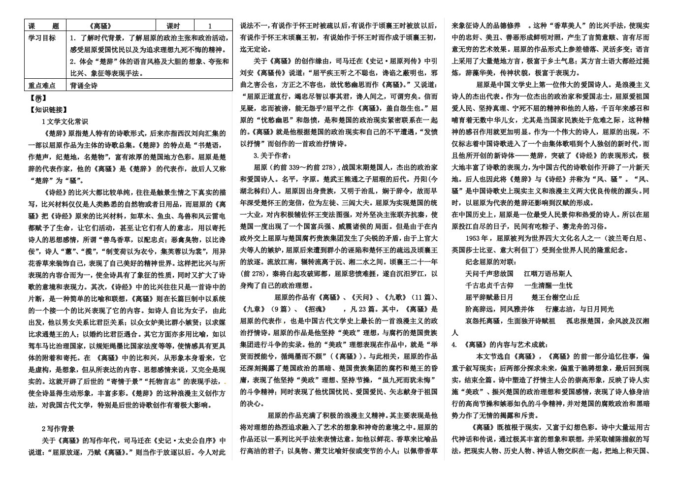 2014-2015(下)高一年级语文必修2导学案009离骚