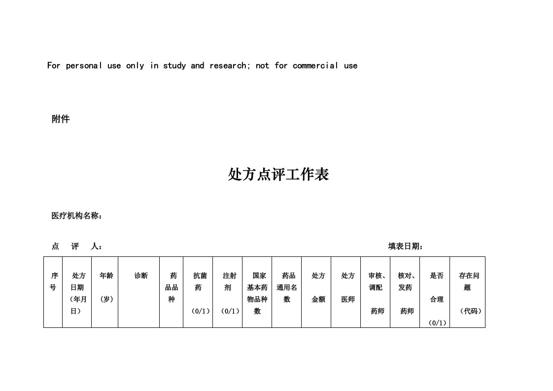 处方点评工作表