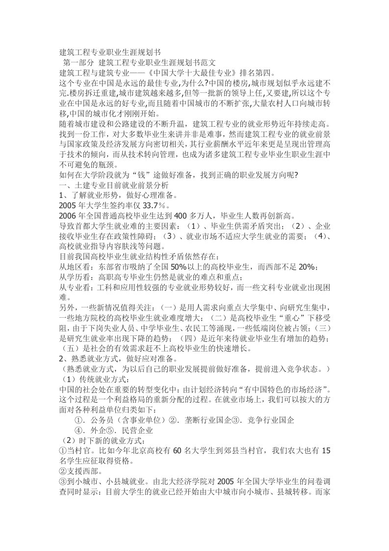 建筑工程专业职业生涯规划书