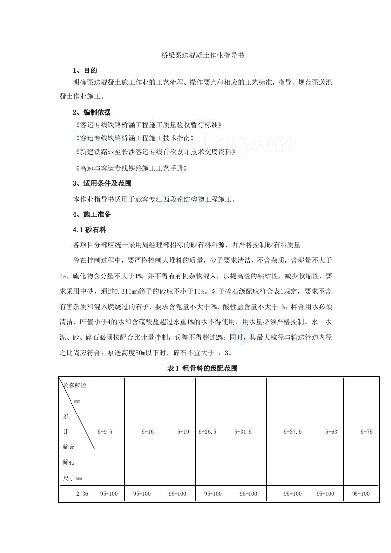 桥梁泵送混凝土作业指导书