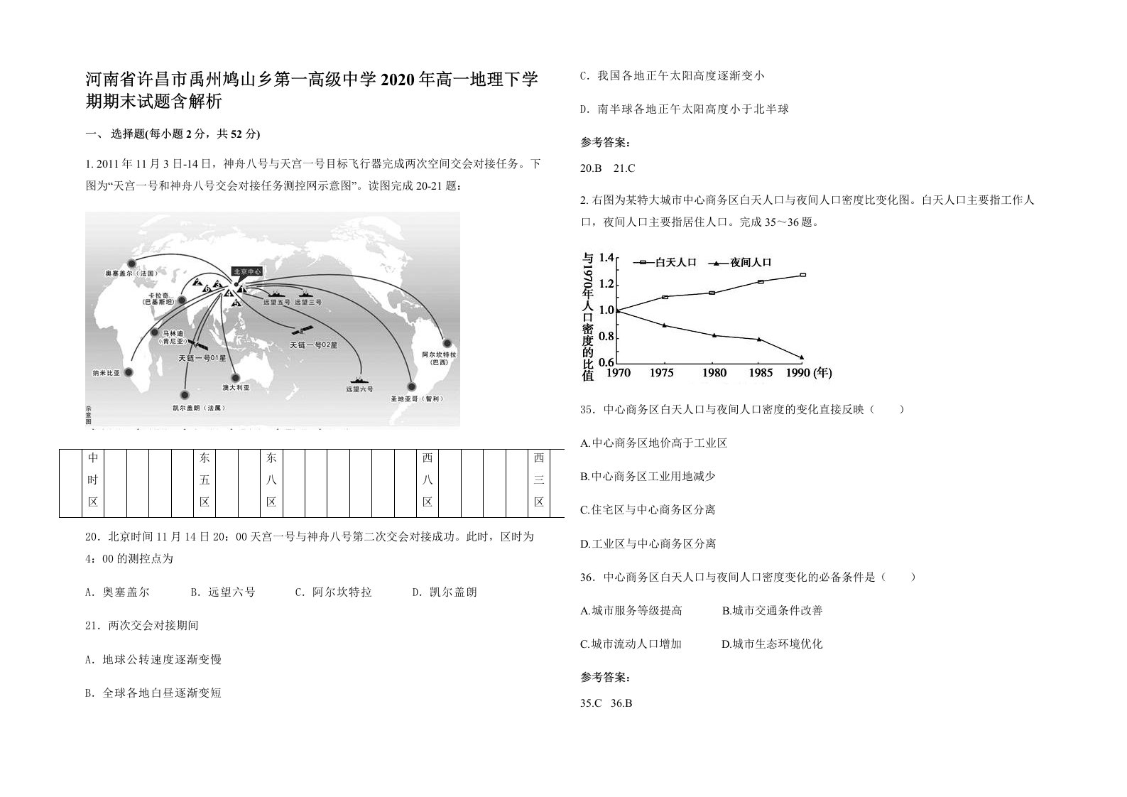 河南省许昌市禹州鸠山乡第一高级中学2020年高一地理下学期期末试题含解析