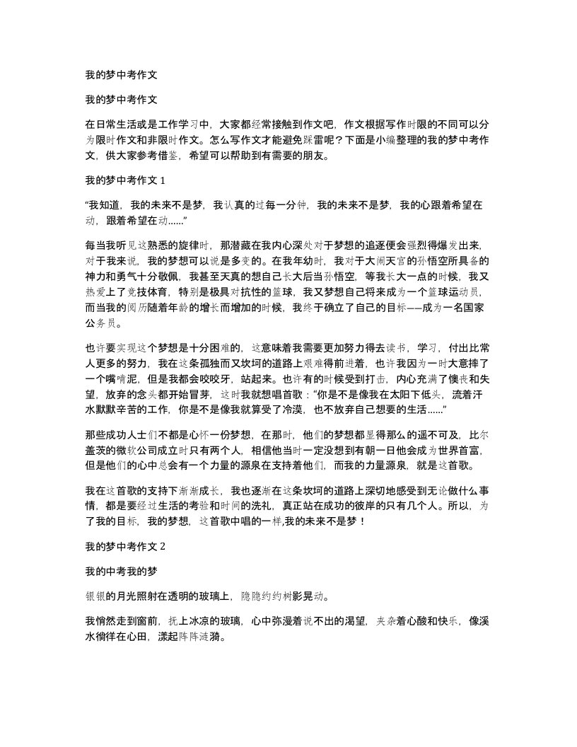 我的梦中考作文