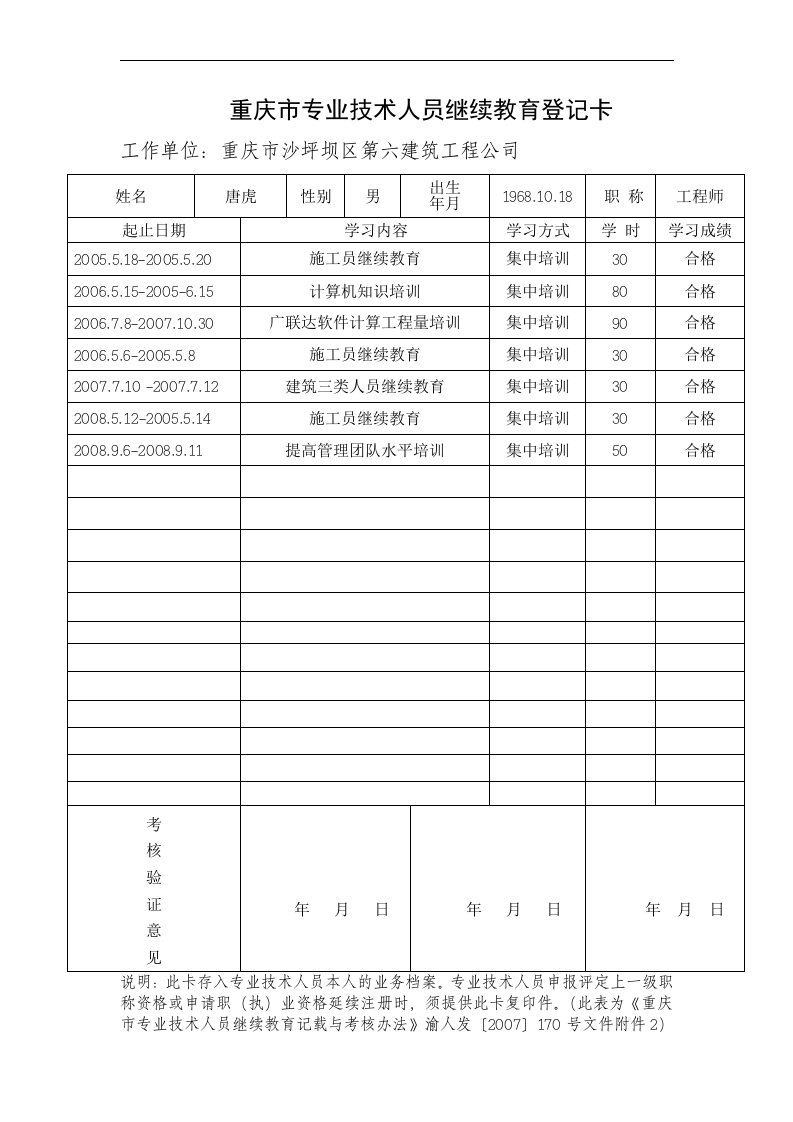 重庆市专业技术人员继续教育登记卡(DOC)