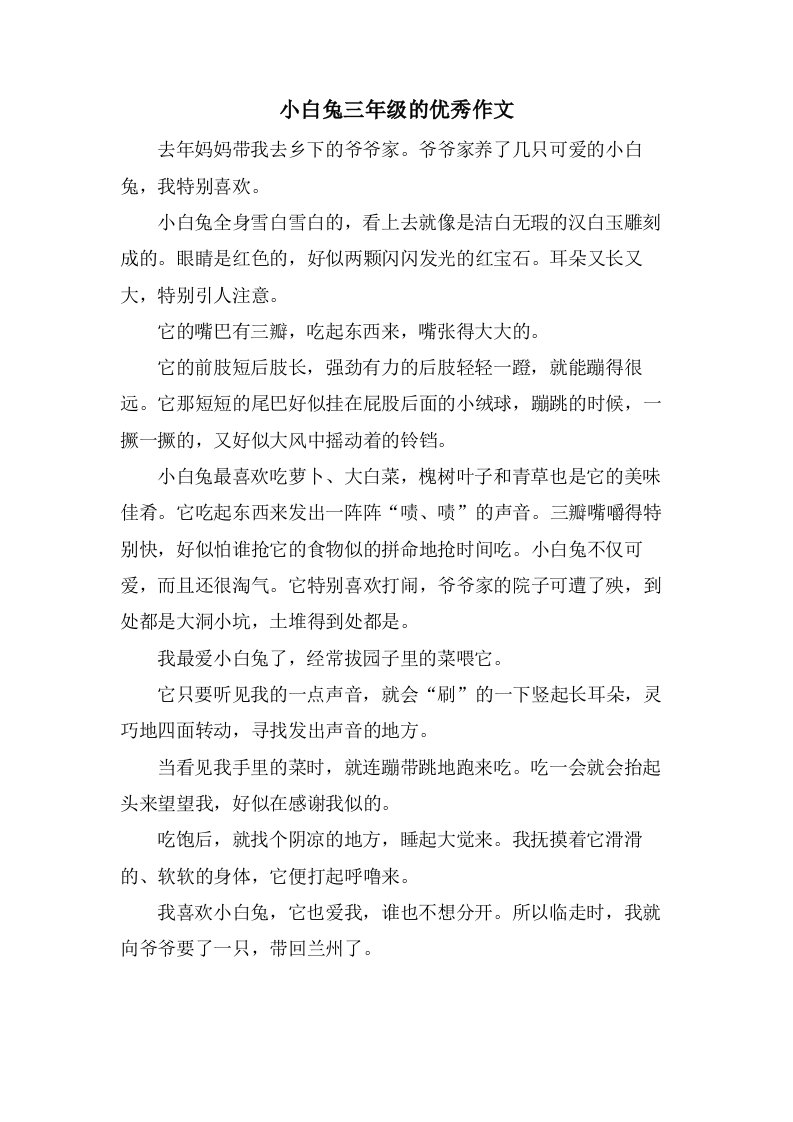 小白兔三年级的作文