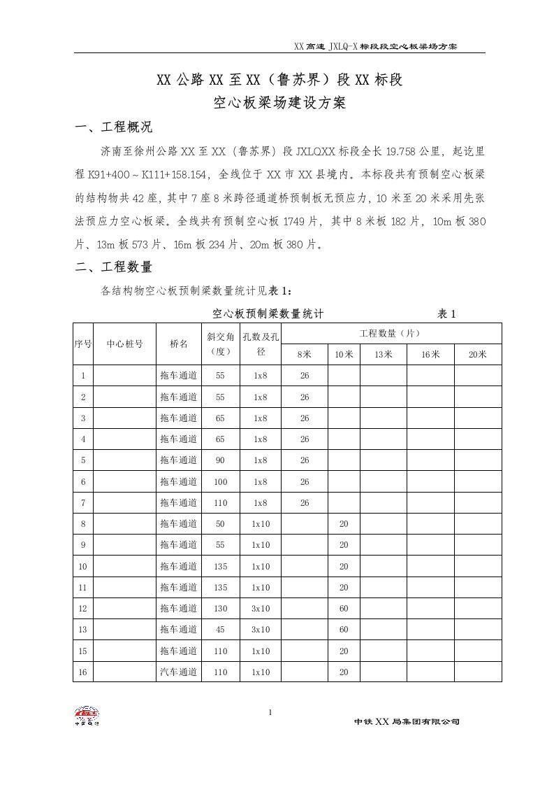 高速公路标段空心板梁预制场建设方案