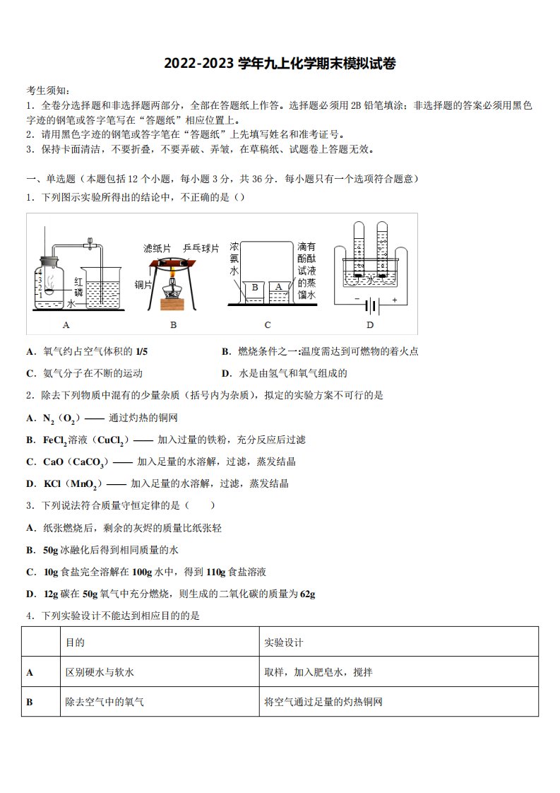 唐山市玉田县九年级化学第一学期期末检测模拟试题含解析