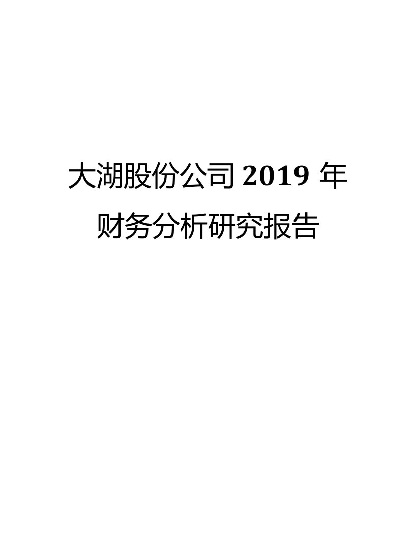 大湖股份公司2019年财务分析研究报告