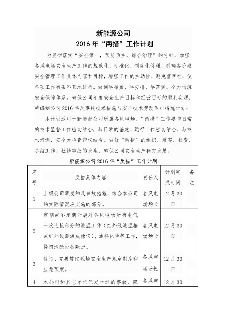 新能源公司两措计划和总结