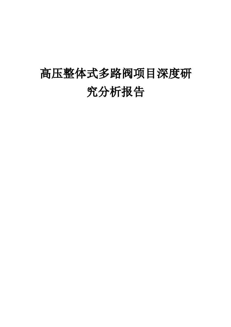 2024年高压整体式多路阀项目深度研究分析报告