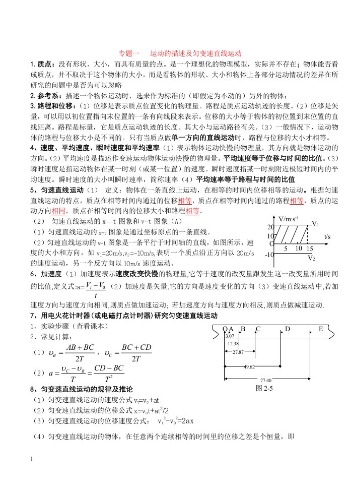 高一物理复习资料教学讲义